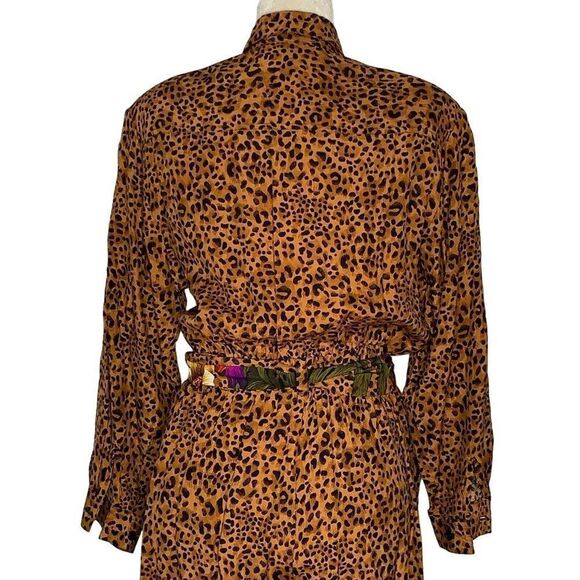 Vintage 90s Jumpsuit Jacket Set 10 Petite Leopard Jungle Floral - Picture 6 of 10